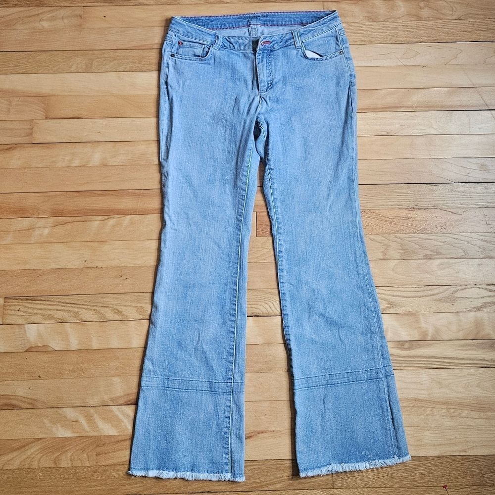 Vinatge 00s Peace Love World Blue Women's Flare Jeans - Picture 4 of 13
